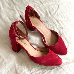 L’Intervalle red suede ankle strap shoes. In great condition. Size 39 or 8.5